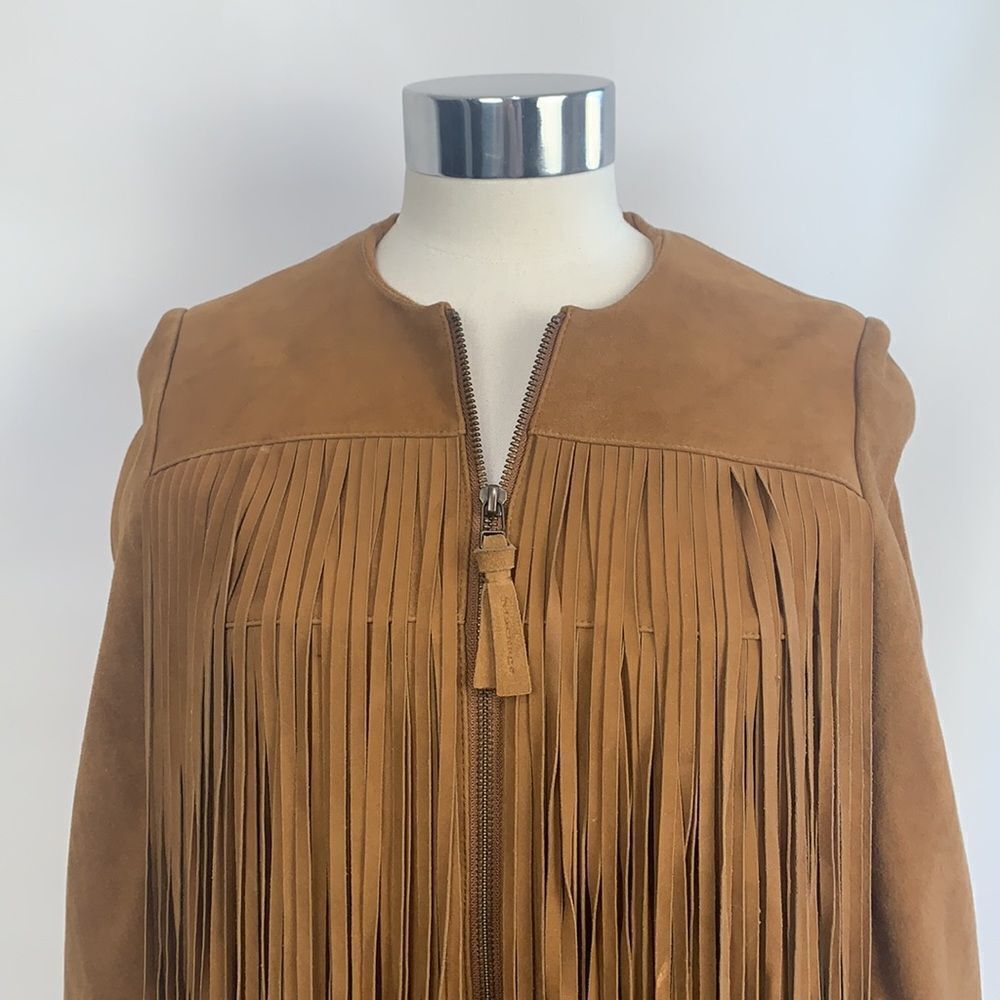 Mackage Tan Brown Suede Fringe Zip Jacket - Picture 2 of 11